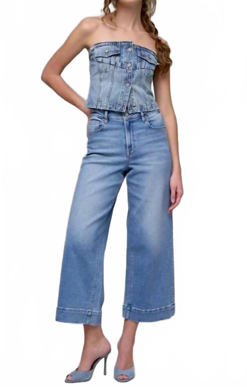 NEW HIDDEN nori clean crop wide leg jeans in medium light wash